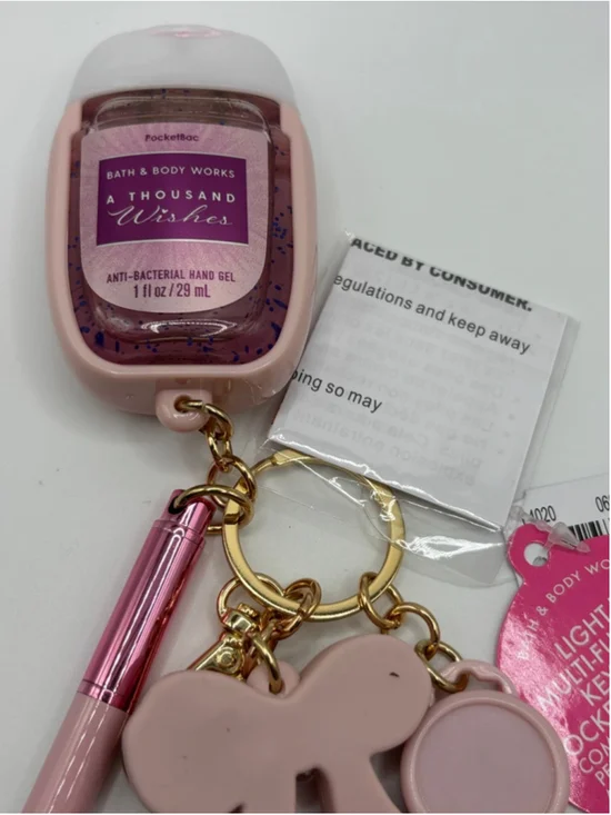 Bath & Body Works A Thousand Wishes PocketBac Holder Keychain Light Up Pink Bow - Picture 5 of 7